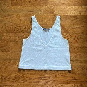 brandy melville white pointelle v neck tank top vest cotton cropped shirt tee